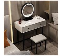 QYYZTQY Table,Computer Desk Made of Slate, Softly Padded Stool, Dressing Table with Touch-Button Illuminated Mirror and USB Port Dressin