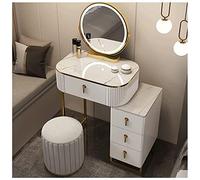 QYYZTQY Table,Computer Desk Table Spacious Drawers and Illuminated Mirror, Makeup Vanity Set with Padded Stool Dressing Table,A,60cm