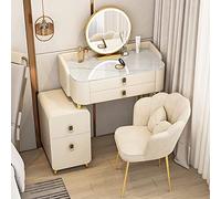 QYYZTQY Table,Desk Illuminated Mirror, Elegant Dressing with 2 Drawers Shelves, Bedroom Padded Stool Set Women and Girls, Storage Table for Cosmetics