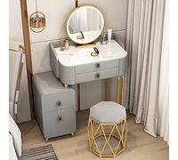 QYYZTQY Table,Desk Illuminated Mirror, Elegant Dressing with 2 Drawers Shelves, Bedroom Padded Stool Set Women and Girls, Storage Table for Cosmetics