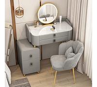 QYYZTQY Table,Desk Illuminated Mirror, Elegant Dressing with 2 Drawers Shelves, Bedroom Padded Stool Set Women and Girls, Storage Table for Cosmetics