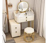 QYYZTQY Table,Desk Illuminated Mirror, Elegant Dressing with 2 Drawers Shelves, Bedroom Padded Stool Set Women and Girls, Storage Table for Cosmetics