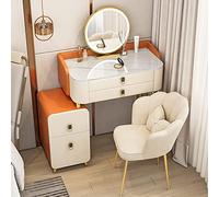 QYYZTQY Table,Desk Illuminated Mirror, Elegant Dressing with 2 Drawers Shelves, Bedroom Padded Stool Set Women and Girls, Storage Table for Cosmetics