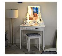 QYYZTQY Table,Desk Makeup Set, Drawers 1 Removable Storage Box, Dressing Table Padded Stool, White Desk with Mirror and Lights
