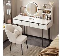 QYYZTQY Table,Desk Touch-Light Mirror 2 Drawers with Padded Stool Dressing Table