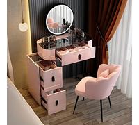 QYYZTQY Table,Desk with Smart Touch Mirror, Drawer Bedroom Dressing Table, Storage and Padded Stool 3 Color Lights, 50cm Size