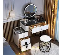 QYYZTQY Table,Dressing 3-Color Illuminated Mirror, Dressing Table with Wireless Charging Station, Speaker, 5 Drawers, Stool/Grey -Cloud Mirror/L-60Cm,White,Round Mirror,L,70Cm