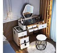 QYYZTQY Table,Dressing 3-Color Illuminated Mirror, Dressing Table with Wireless Charging Station, Speaker, 5 Drawers, Stool/Grey -Cloud Mirror/L-60Cm,White,Cloud Mirror,L,80Cm