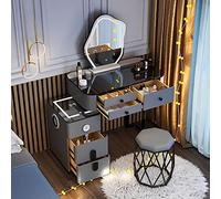 QYYZTQY Table,Dressing 3-Color Illuminated Mirror, Dressing Table with Wireless Charging Station, Speaker, 5 Drawers, Stool/Grey -Cloud Mirror/L-60Cm,Grey,Cloud Mirror,L,80Cm