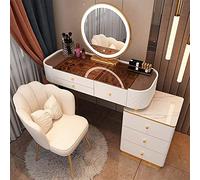 QYYZTQY Table,Dressing Illuminated Table Storage Cabinet and Dressing Chair, Chest of Drawers For Bedroom, Makeup Mirror with Lighti,Wit,100cm/39.3in