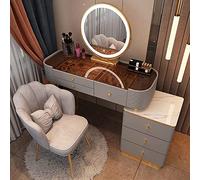 QYYZTQY Table,Dressing Illuminated Table Storage Cabinet and Dressing Chair, Chest of Drawers For Bedroom, Makeup Mirror with Lighti,Grigio,100cm/39.3in
