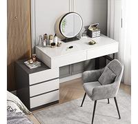 QYYZTQY Table,Dressing Set, 3-Color Adjustable Touch Light, Table with 5 Drawers and Makeup Stool, for Dressing Room in The Bedroom