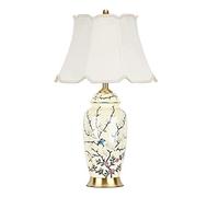 QYYZTQY Table Lamp Bedside Lamp Nightstand Lamp Ceramic Table Lamp Textured Floral Vase Drum Shade for Bedroom Living Room Home Office Reading Table Lamps Table Light for Living Room (Color : A, Size