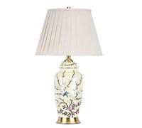 QYYZTQY Table Lamp Bedside Lamp Nightstand Lamp Ceramic Table Lamp Textured Floral Vase Drum Shade for Bedroom Living Room Home Office Reading Table Lamps Table Light for Living Room (Color : A, Size