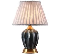 QYYZTQY Table Lamp Bedside Lamp Nightstand Lamp Copper Ceramic Bedside Lamp Decorative Nightstand Lamp Pleated Linen Lampshade Decoration for Bedroom Table Lamps Table Light for Living Room (Color :