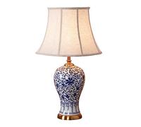 QYYZTQY Table Lamp,Chinese Style Nightstand Desk Lamp with Bell Shape Fabric Shade, Blue and White Ceramic Table Lamp, Ginger Jar Bedsides Lamp, Bedroom Interior Lighting