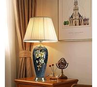 QYYZTQY Table Light Nightstand Lamp Chinese Ceramic Table Lamp Creative Hand Painted Enamel Nightstand Lamp Brass Base with Fabric Shade Table Lamps for Bedroom(Remote Control Switch)