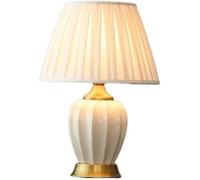 QYYZTQY Table Light Nightstand Lamp Copper Ceramic Bedside Lamp Decorative Nightstand Lamp Pleated Linen Lampshade Decoration for Bedroom Table Lamps for Bedroom (A Remote Control Switch)