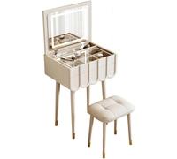 QYYZTQY Table,Nordic Desk, Makeup Vanity Set with Flip Mirror and Cushioned Stool, Small Apartments Dressing Table, Writing Desk,Wei?,40CM