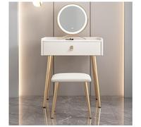 QYYZTQY Table,Small 3-Color Mirror and Padded Stool, Wooden Dressing Table with Large Drawer,Beige,60x40x80cm
