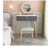 QYYZTQY Table,Small 3-Color Mirror and Padded Stool, Wooden Dressing Table with Large Drawer,Grau,50x40x80cm