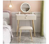 QYYZTQY Table,Small 3-Color Mirror and Padded Stool, Wooden Dressing Table with Large Drawer,Khaki,50x40x80cm
