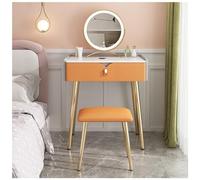 QYYZTQY Table,Small 3-Color Mirror and Padded Stool, Wooden Dressing Table with Large Drawer,Orange,60x40x80cm