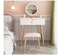 QYYZTQY Table,Small 3-Color Mirror and Padded Stool, Wooden Dressing Table with Large Drawer,Wei?,60x40x80cm