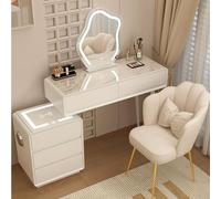 QYYZTQY Table,Smart Dressing Table Set, Three-Color Cloud Mirror, Bedroom Furniture, Cosmetic Storage,Petal Stool,100cm/39.4in