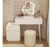 QYYZTQY Table,Smart Dressing Table Set, Three-Color Cloud Mirror, Bedroom Furniture, Cosmetic Storage,Round Stool,80cm/31.5in