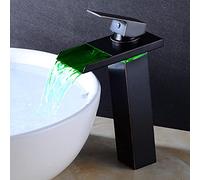 QYYZTQY Tap Brass Hot Cold Mixer Faucet, Colour Changing led Light Bathroom Sink taps, Single Handle i Hole Waterfall Basin Mixer,Black,High