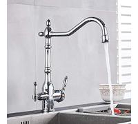 QYYZTQY Taps Way Mixer Tap Brass Kitchen Hot Cold Faucet 360° Rotation Direct Drinking Water and Vegetable Sink Faucet-Golden(Chrome)