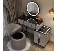 QYYZTQY USB Charging Port, Bedroom Dressing Table Drawers, Vanity Desk with Circle ° Swivel Mirror, for Girls Women,Gray C,80cm/31.4in