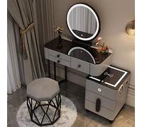 QYYZTQY USB Charging Port, Bedroom Dressing Table Drawers, Vanity Desk with Circle ° Swivel Mirror, for Girls Women,Gray a,100cm/39.3in