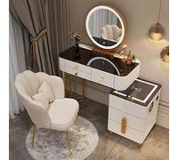 QYYZTQY USB Charging Port, Bedroom Dressing Table Drawers, Vanity Desk with Circle ° Swivel Mirror, for Girls Women,White B,100cm/39.3in