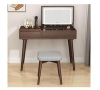 QYYZTQY Vanity Desk Lights Mirror Folding Dressing Table with Storage Drawers & Stool for Bedroom Walnut Finish 80cm Stylish Makeup Station