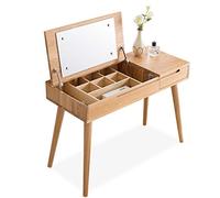 QYYZTQY Vanity Flip Top Mirror Dressing Desk with 1 Drawers Bedroom Wood Furniture for Lady Girls Makeup Table/Vanity Table