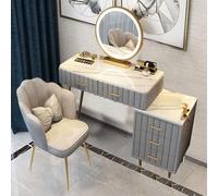 QYYZTQY Vanity Set with Chair Drawers Cabinet Lights Mirror 3 Modes Adjustable Brightness Makeup Table for Dressing Room Bedroom,Gray,1,100cm/39.37in