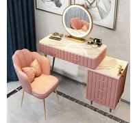 QYYZTQY Vanity Set with Chair Drawers Cabinet Lights Mirror 3 Modes Adjustable Brightness Makeup Table for Dressing Room Bedroom,Pink,100cm/39.37in
