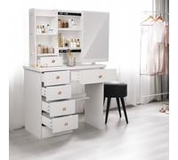 QYYZTQY Vanity Sliding Mirror Small Makeup with Drawers & Open Shelves Dressing Table and Writing Desk Combo for Bedroom Essentials (White)