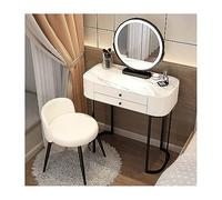 QYYZTQY Vanity Table with Lighted Mirror 2 Storage Drawers Stool for Women and Girls Multifunctional Home Dressing Table,B,60x40x78CM