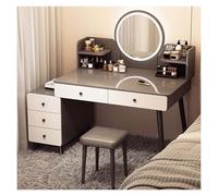 QYYZTQY Vanity Table with Mirror and Lights Large Makeup Desk with 5 Drawers and Storage Shelf Elegant Dressing Table for Makeup and Beauty Essentials