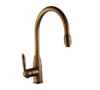 QYYZTQY Vintage Brass Kitchen Degree Rotat Hot and Cold Water Mixer Sink Faucet with Pull out Spray Head & Single Handle