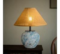 QYYZTQY Vintage Ceramic Pot Table Lamp Distressed Olive Green Blue Mid Century Table Lamp Woven Rattan Shade Rustic Farmhouse Bedside Nightstand Lamp for Bedroom Living Room Home Office