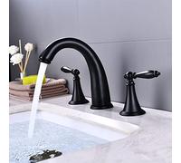 QYYZTQY Vintage Full Copper Hot and Cold Nordic Style Basin Double Handle Three-Hole Split Three-Piece Faucet Gold, Black Version