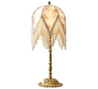 QYYZTQY Vintage Gold Table Lamp Large French Country Rustic Table Lamp Pearl Tassel Shade Tall Skinny Bedside Lamp Antique Nightstand Lamp for Living Room Girls Bedroom Home Office Entryway Decor