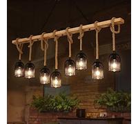 QYYZTQY Vintage Hemp Rope Chandelier E27 Iron Cage Hanging Lamp Adjustable Height Chandelier 8 Flame Restaurant Lighting Lamp