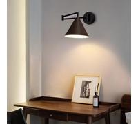 QYYZTQY Vintage Industrial Lamp Swing Arm Adjustable with Rotation Head Wall Wood Iron for Bedroom Living Room Office (Light Wood,A)