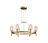 QYYZTQY Vintage Nordic Light Luxury 6 Light Big Chandelier Gold Pendant Light Fixtures Over Kitchen Island in Brushed Brass Finish G9 Acrylic Lamp Shade Hanging Lamp Ceiling Light Fixtures