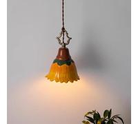 QYYZTQY Vintage Pendant Light Ceramic Hanging Lamp Orange Flower Ceiling Suspended Lighting Fixture Rural Style Pendant Lights G9 Droplight for Bedroom Restaurant Cafe Bar Farmhouse